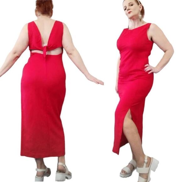 Vintage Red Sleeveless Open Back Midi Shift Dress Size 13/14 *fits like Large - Picture 1 of 14